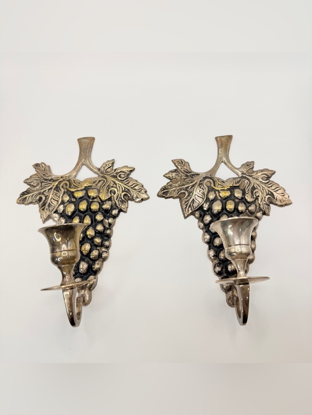 Vintage Grapevine Wall Sconce Candle Holders Pair Metal Hollywood Regency